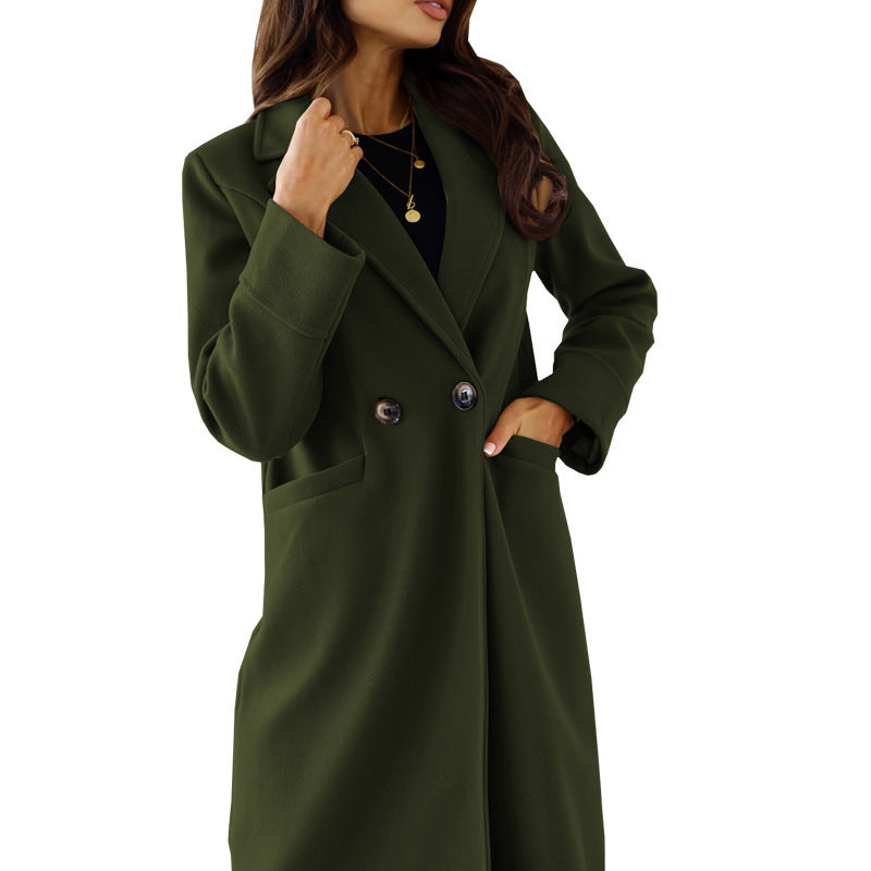 Damen Eleganter Wollmantel mit doppelter Brustknopfleiste und praktischen Taschen ModeGeist