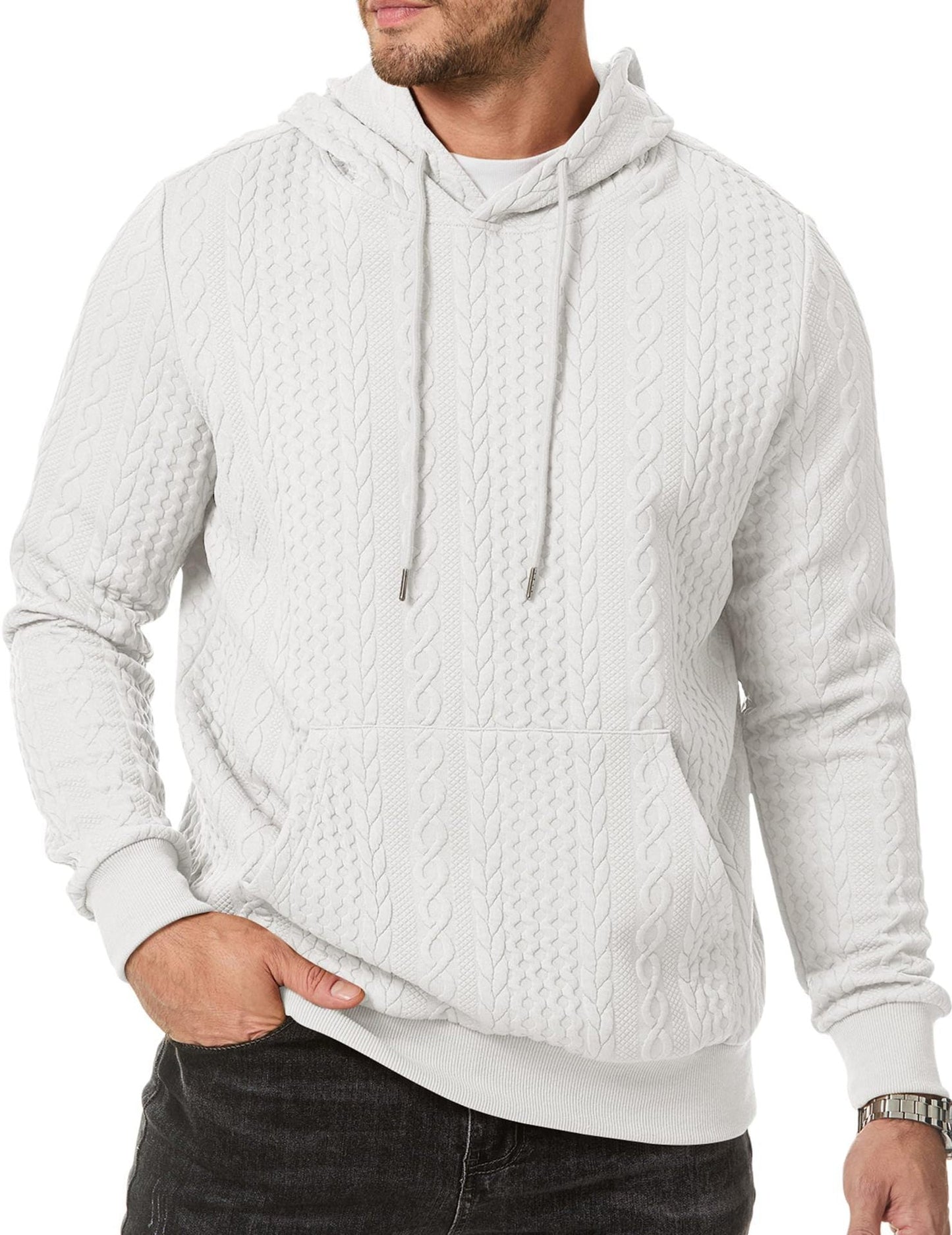 Herren Kapuzenpullover mit strukturiertem Kabelstrickmuster ModeGeist
