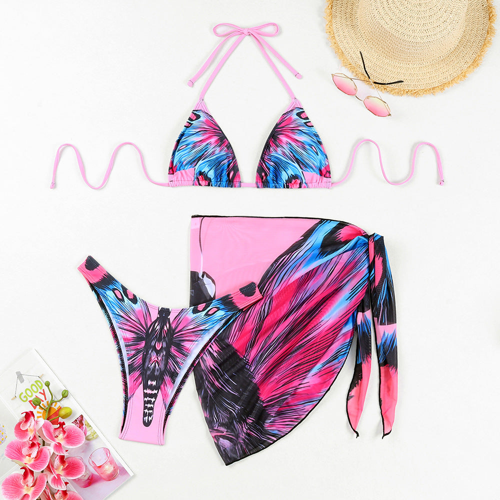 Modischer Damen-Bikini mit Dreiecks-Ausschnitt und transparentem Wickelrock