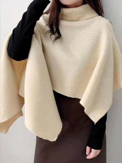 Damen Strickponcho mit hohem Kragen und asymmetrischem Schnitt ModeGeist