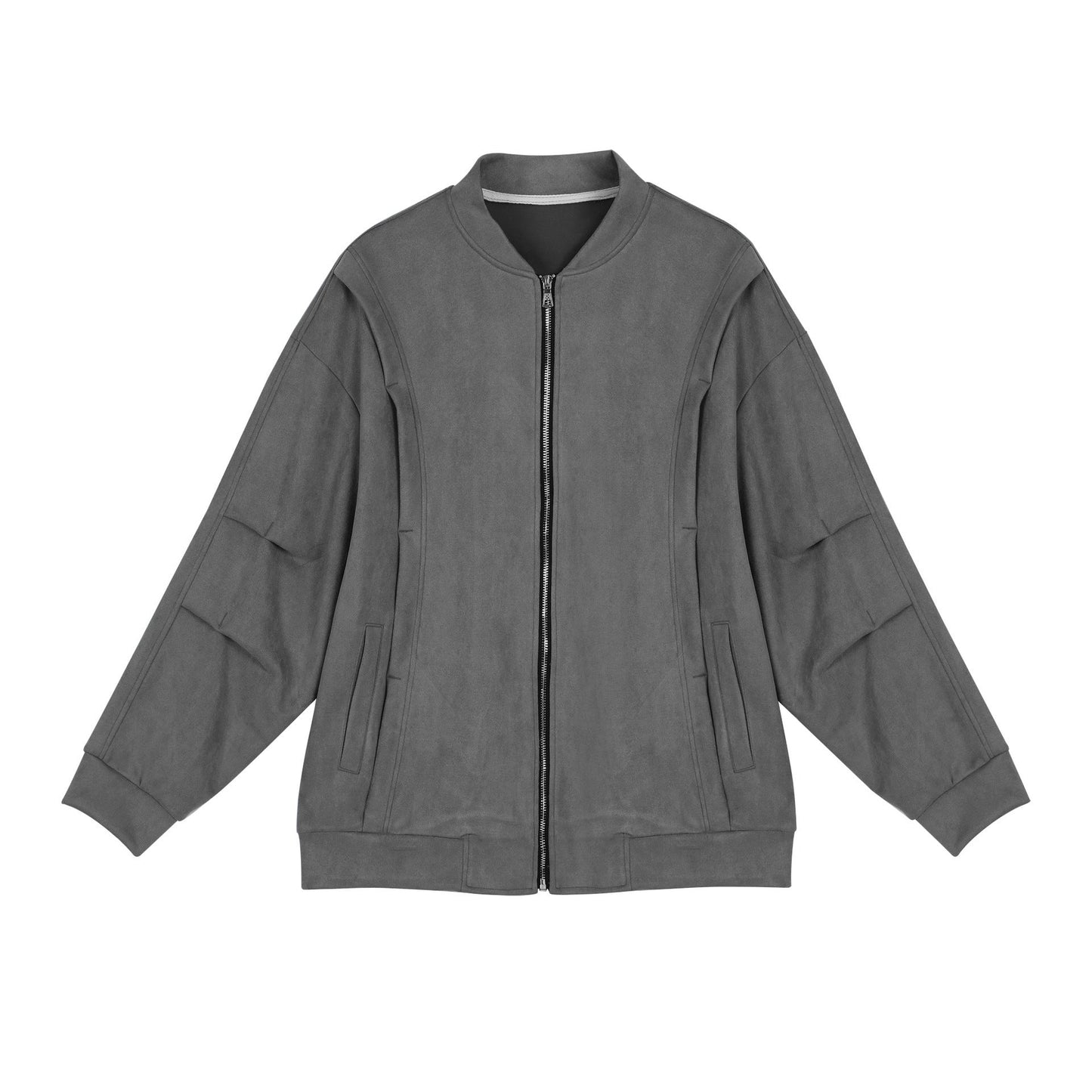 Damen stylische Oversize-Jacke aus weichem Kunstleder mit praktischen Taschen und durchgehendem Reißverschluss ModeGeist