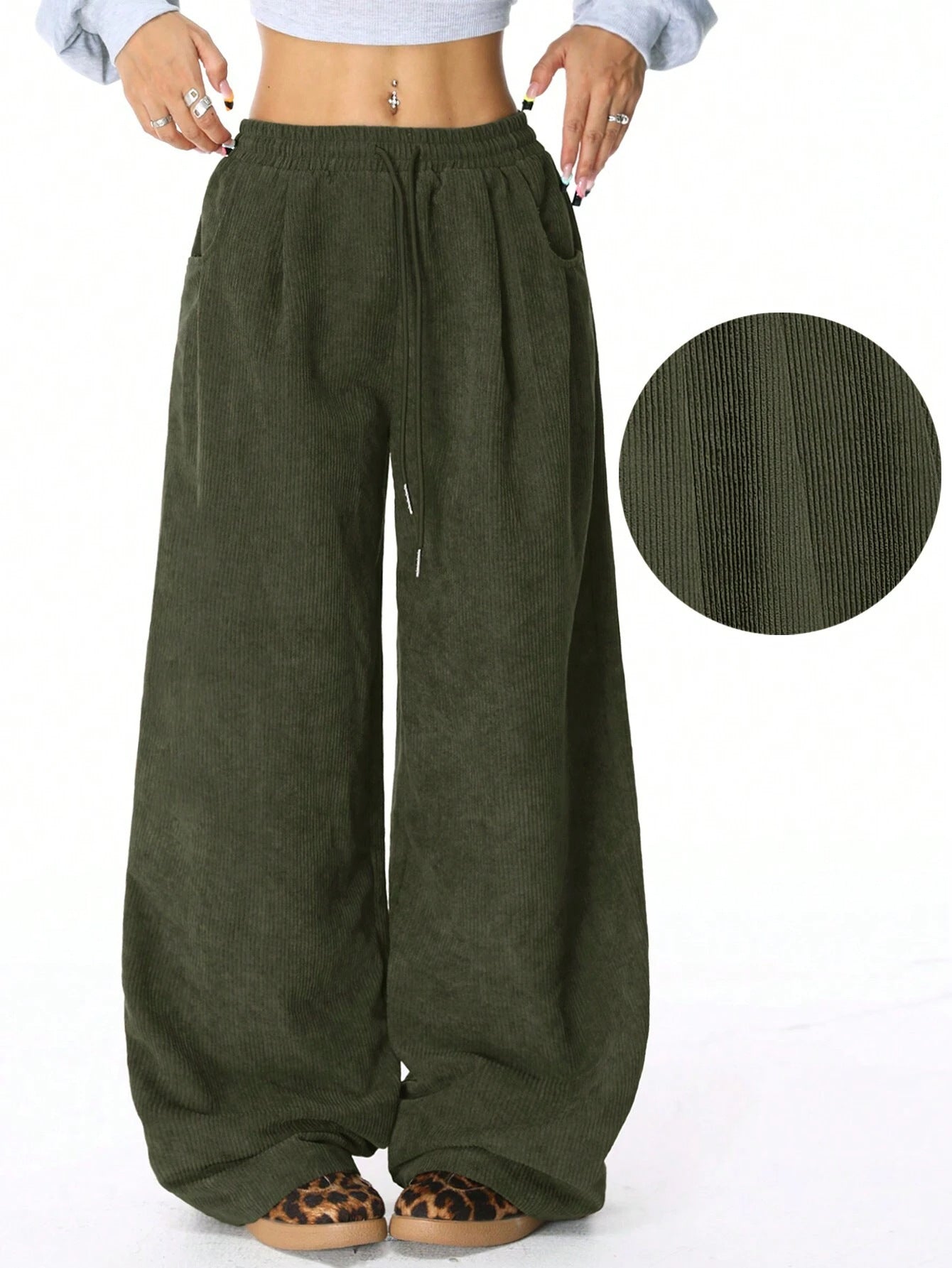Damen Weite Cord-Hose mit elastischem Bund ModeGeist