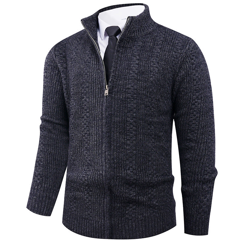 Herren Strickpullover mit Stehkragen und durchgehendem Reißverschluss ModeGeist