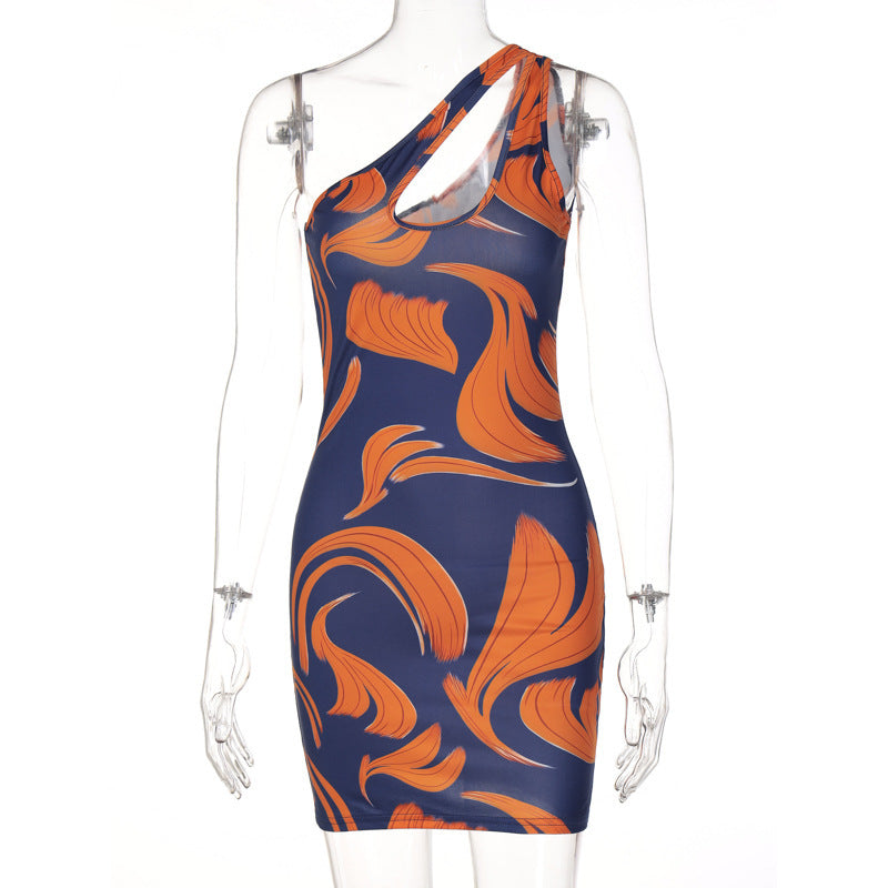 Modegeist figurbetontes Minikleid für Damen mit asymmetrischem Ausschnitt und Blumenmuster