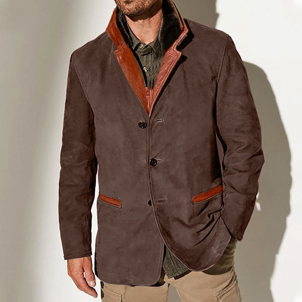 Herren elegante Wildlederjacke mit Kontrastdetails ModeGeist