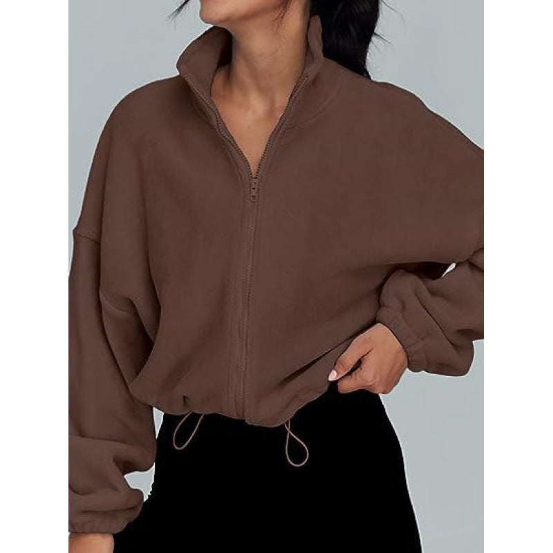 Damen trendy Oversize-Zip-Pullover mit hohem Kragen und Kordelzug ModeGeist
