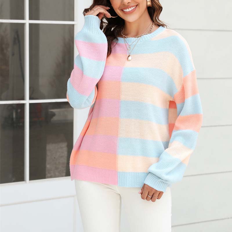 ModeGeist | Strickbluse mit Pastellfarben Polyester Lässig und Farbenfroh