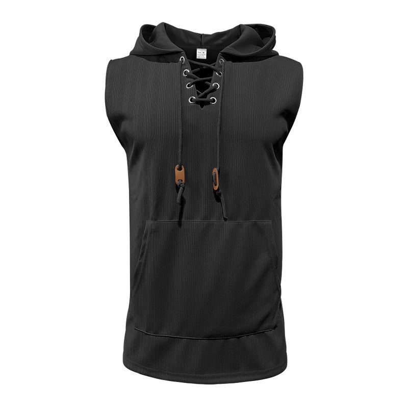 Herren Ärmelloses Sport-Tanktop mit Kapuze und Schnürung ModeGeist