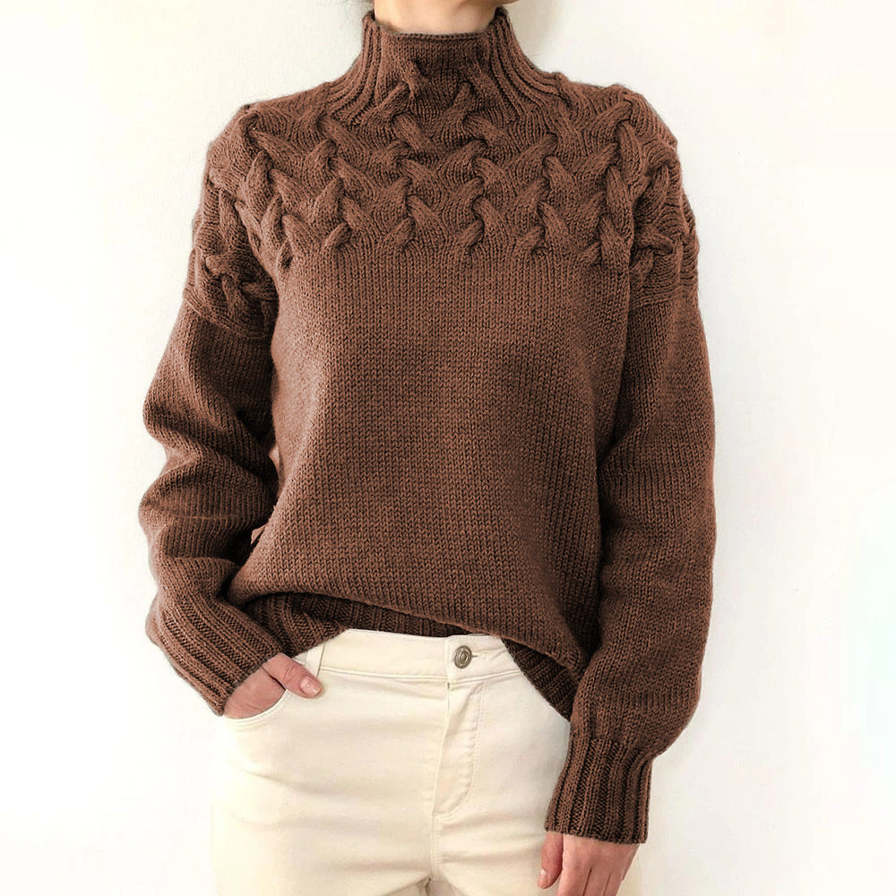 Damen Strickpullover mit hochgeschlossenem Kragen und trendigem Zopfmuster ModeGeist