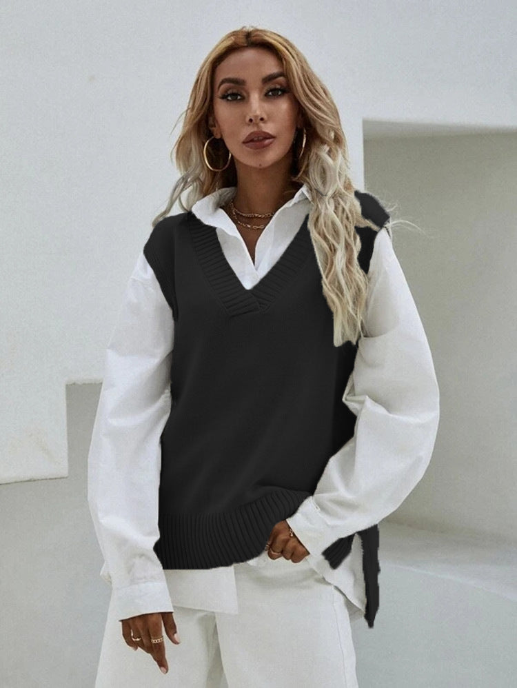 Damen Strickweste mit V-Ausschnitt und eleganter Rippenstruktur ModeGeist