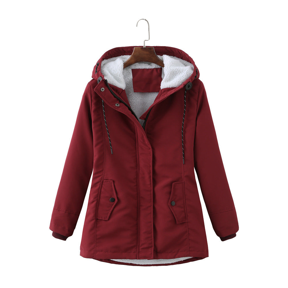 Damen warme Fleecegefütterte Parka-Jacke mit verstellbarem Taillenzug ModeGeist