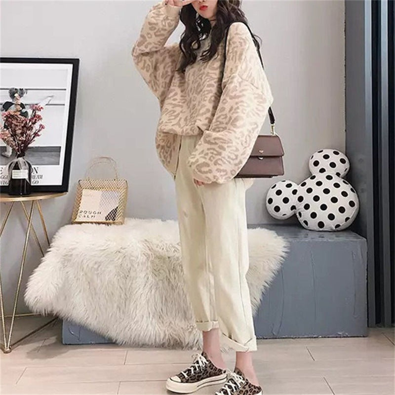 Damen Oversized Strickpullover mit Leopardenmuster und weichem Material ModeGeist