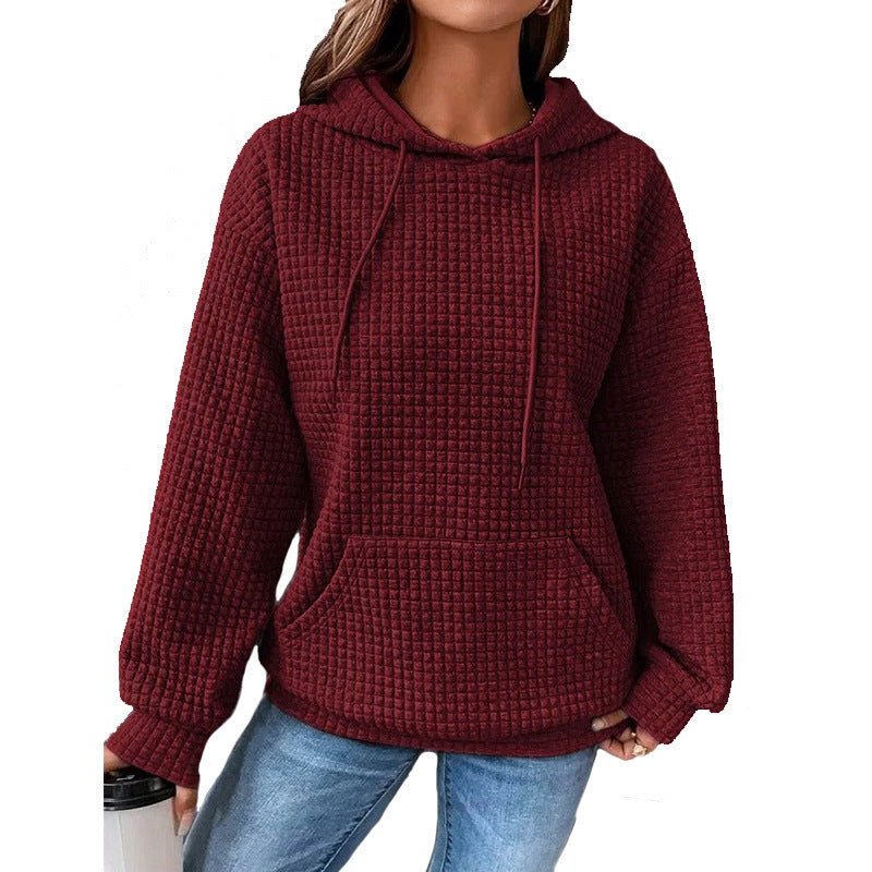Damen Waffelstruktur Hoodie mit Kängurutasche und lässigem Schnitt ModeGeist