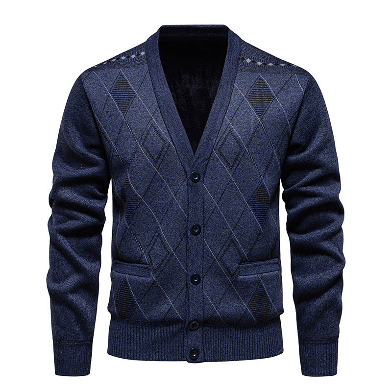 Herren stylische Strickjacke mit V-Ausschnitt und strukturiertem Muster ModeGeist