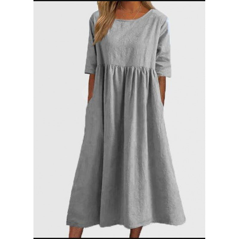Baumwoll-Leinen Kleid von Fudus: Locker, lang, unifarben