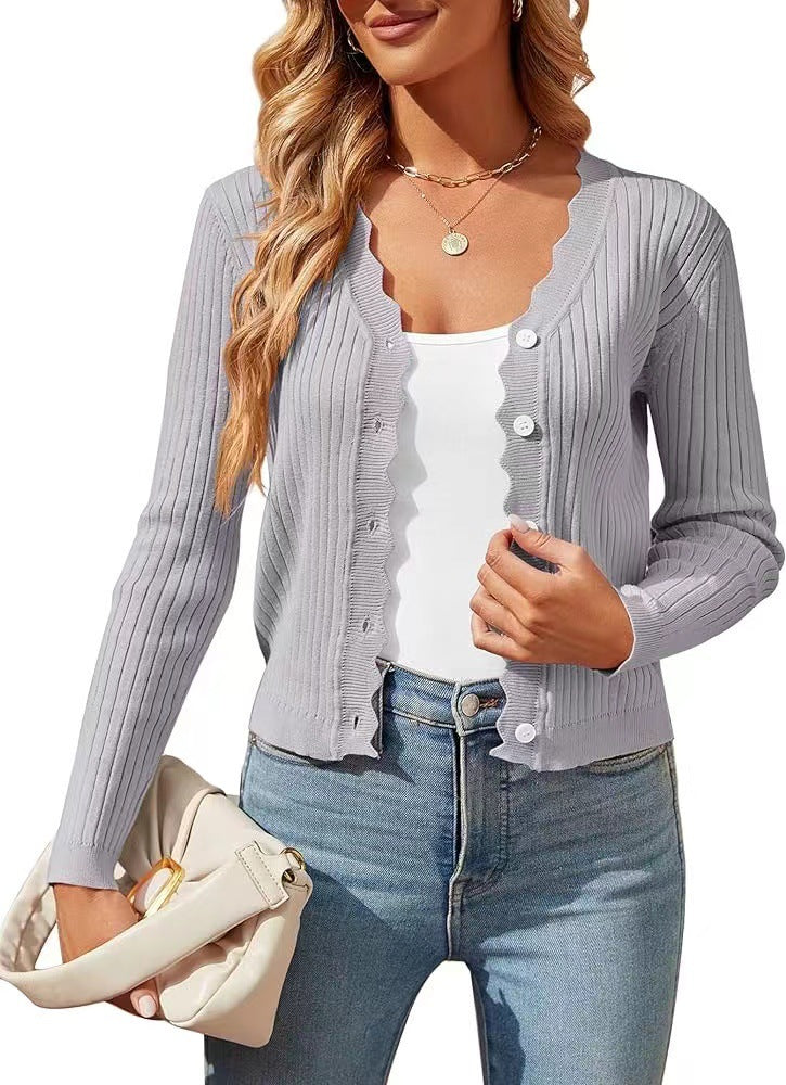 Damen elegante Strickjacke mit Wellenkante ModeGeist