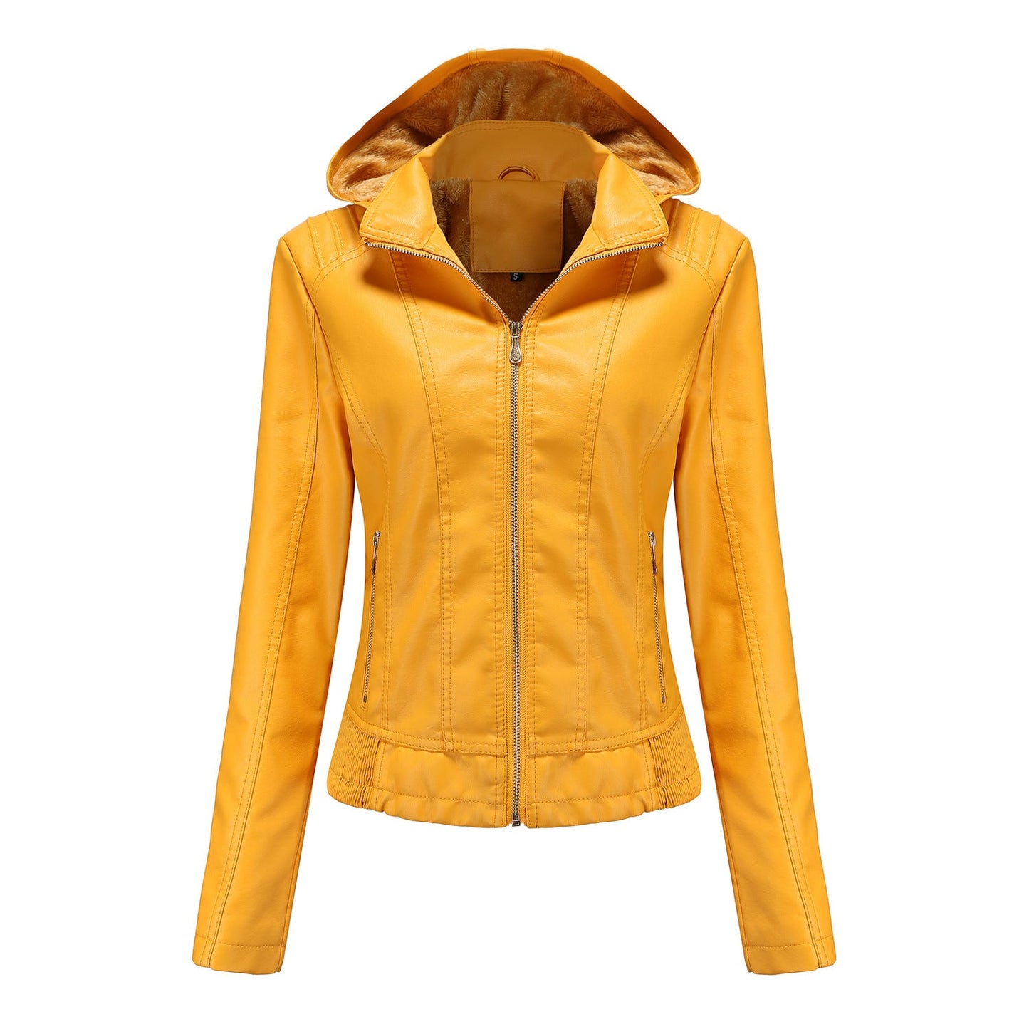 Damen stilvolle Kunstlederjacke mit hochabschließendem Kragen und elastischen Bündchen ModeGeist