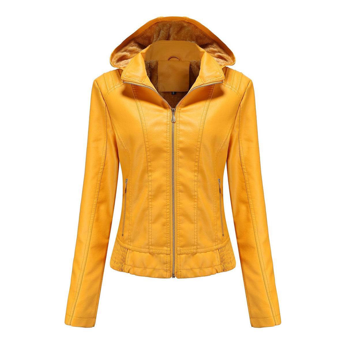 Damen stilvolle Kunstlederjacke mit hochabschließendem Kragen und elastischen Bündchen ModeGeist