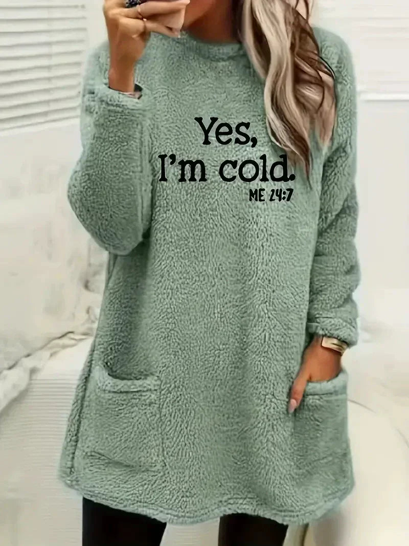 ModeGeist | Übergröße Sweatshirt Doppelseitiges Fleece Buchstabenprint Seitentaschen Langarm