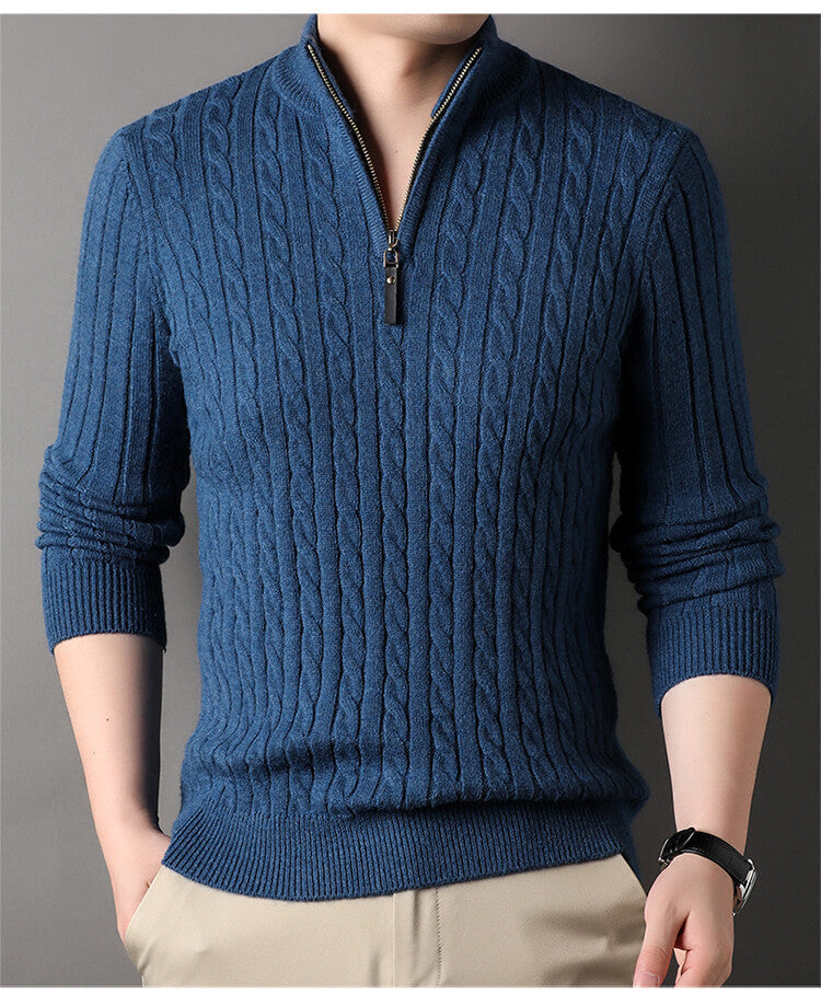 Herren Pullover mit Zipper und strukturiertem Zopfmuster ModeGeist