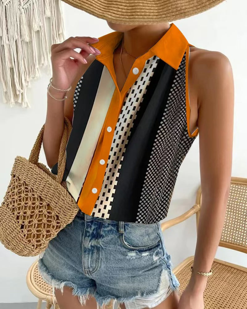 Modernes, ärmelloses Blusenshirt für Damen mit geometrischem Design von MODEGEIST