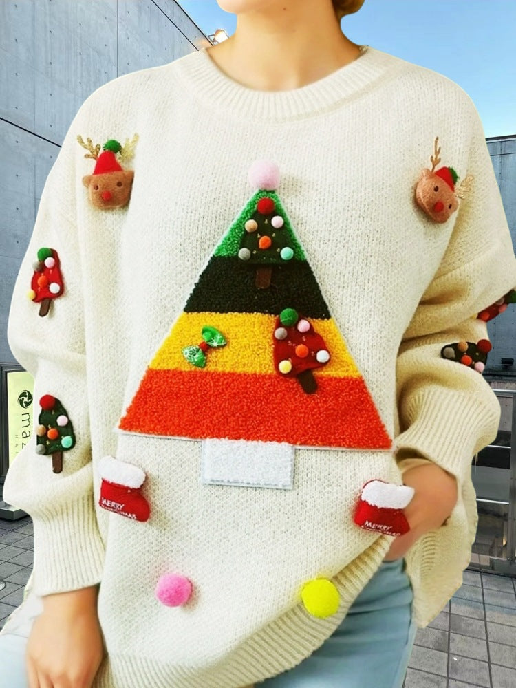Damen Weihnachts-Pullover mit 3D-Elementen und festlichen Applikationen ModeGeist