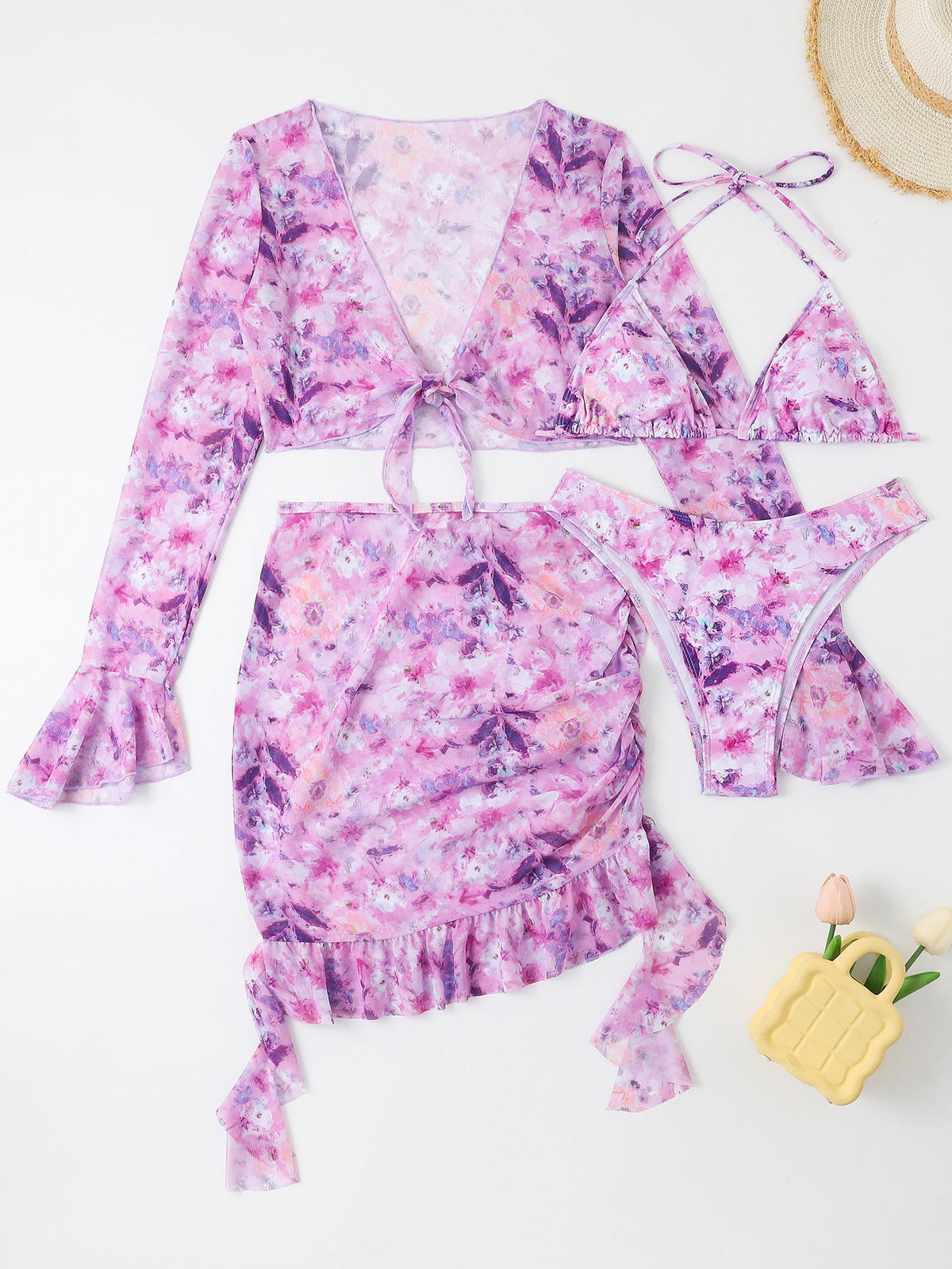 Modisches Damen-Crop-Top-und-Rock-Set mit Blumenmuster