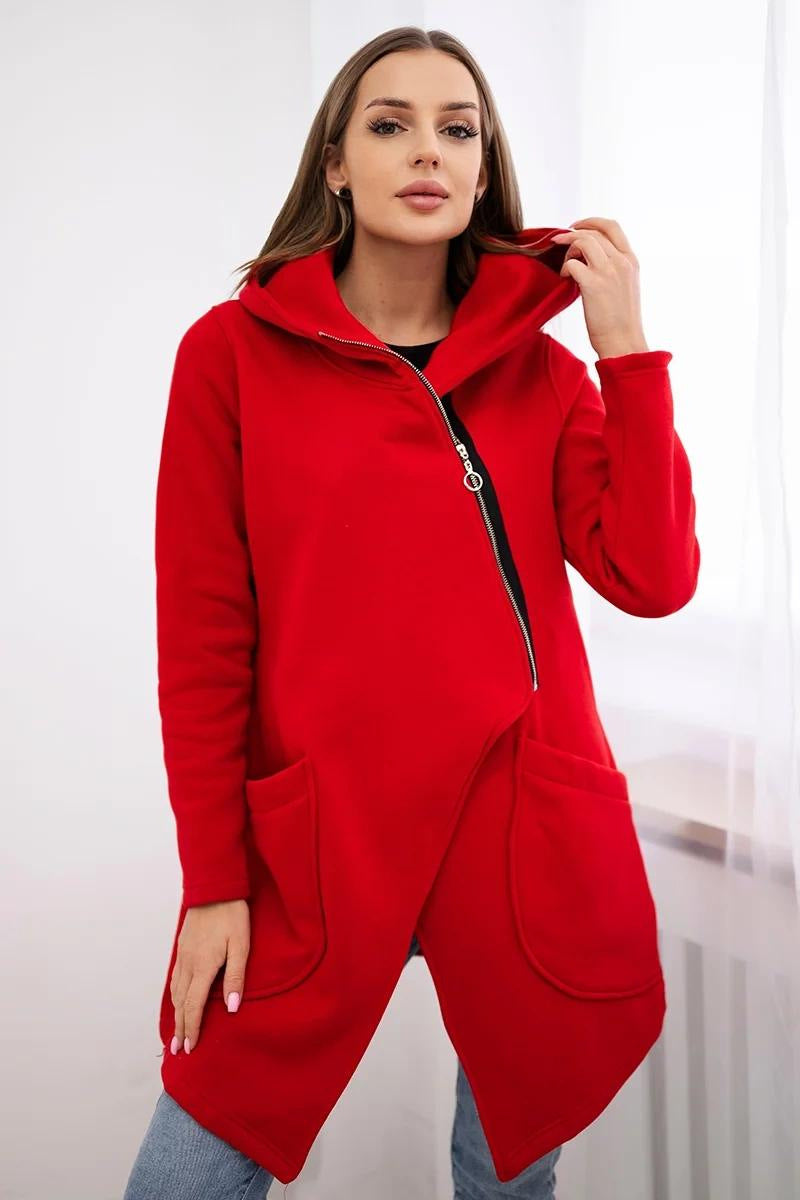 ModeGeist | Zip Kapuzenpullover mittellange Fleece Sweatjacke