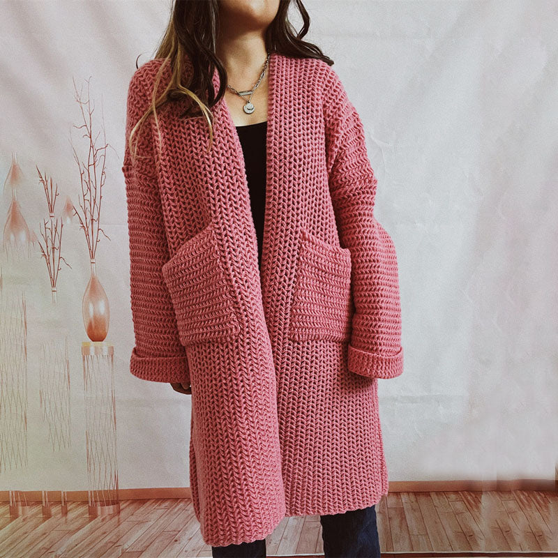 ModeGeist | Lange Strickjacke mit Taschen Chunky Strick Weiche und Lässige Silhouette
