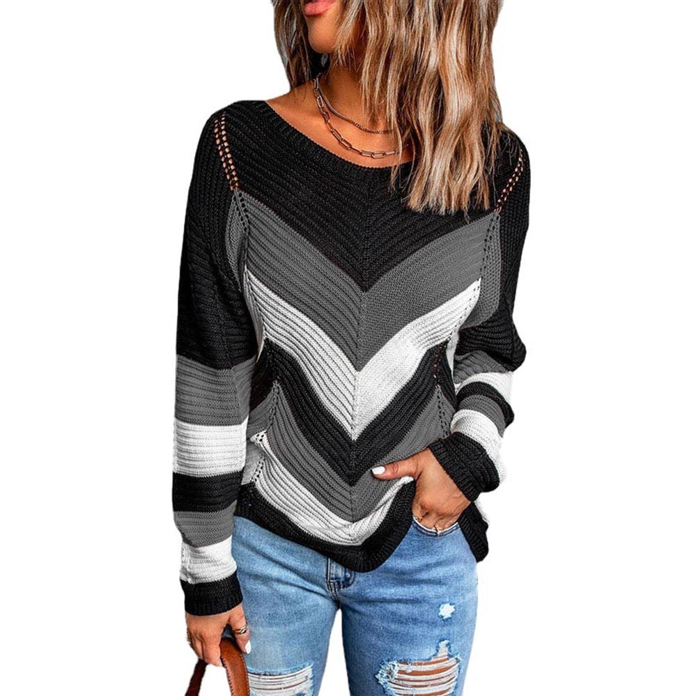 Damen Lässiger Strickpullover mit Chevron-Muster und luftigem Schnitt ModeGeist