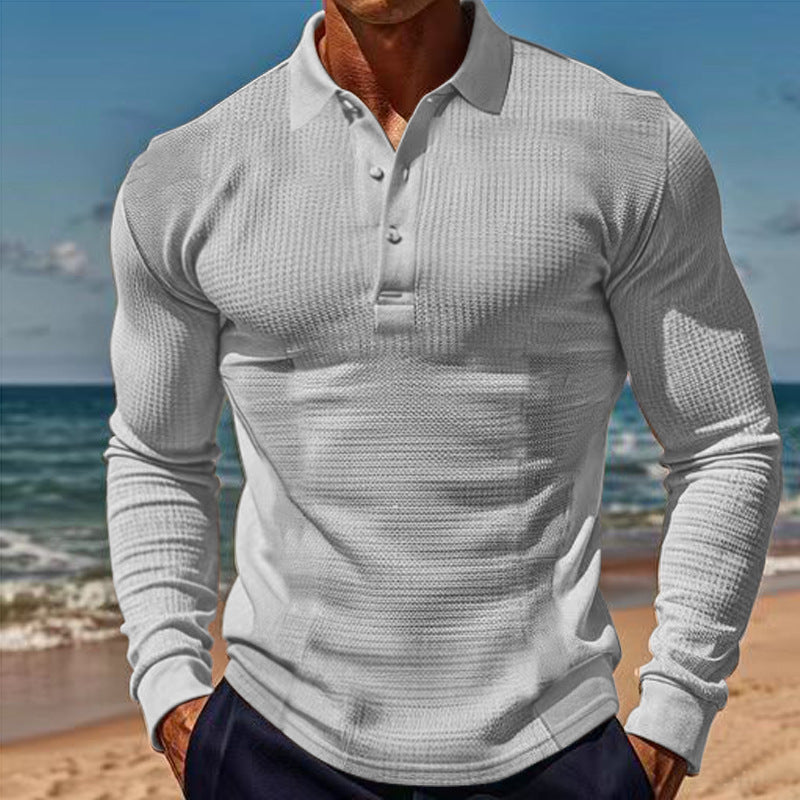 Herren eleganter Langarm-Polo mit Knopfleiste und strukturiertem Design ModeGeist
