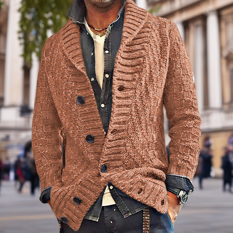 Herren Strickjacke mit großem Schalkragen und strukturiertem Design ModeGeist