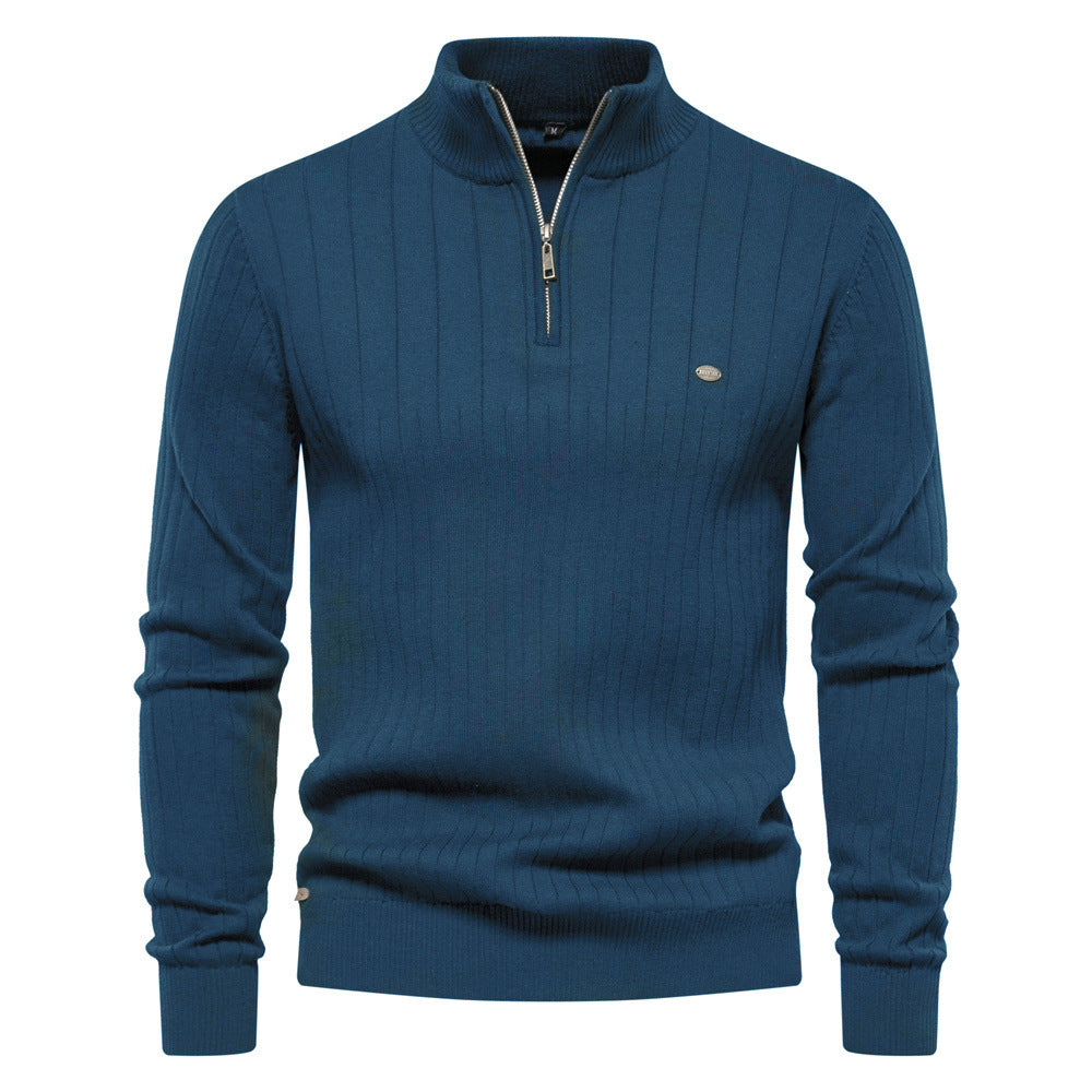 Herren Pullover mit halbem Reißverschluss und Rippstruktur ModeGeist