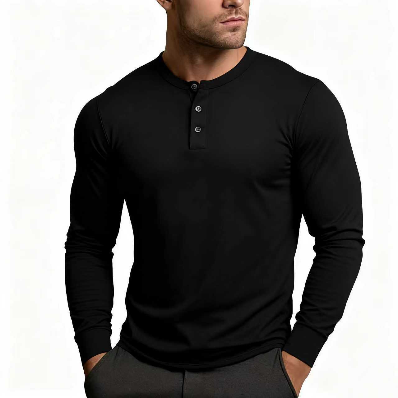 Herren Langarm-Henley-Shirt mit klassischem Knopfdetail und körpernaher Passform ModeGeist