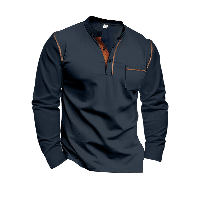 Herren Langarm-Henley-Shirt mit modischen Kontrastdetails ModeGeist
