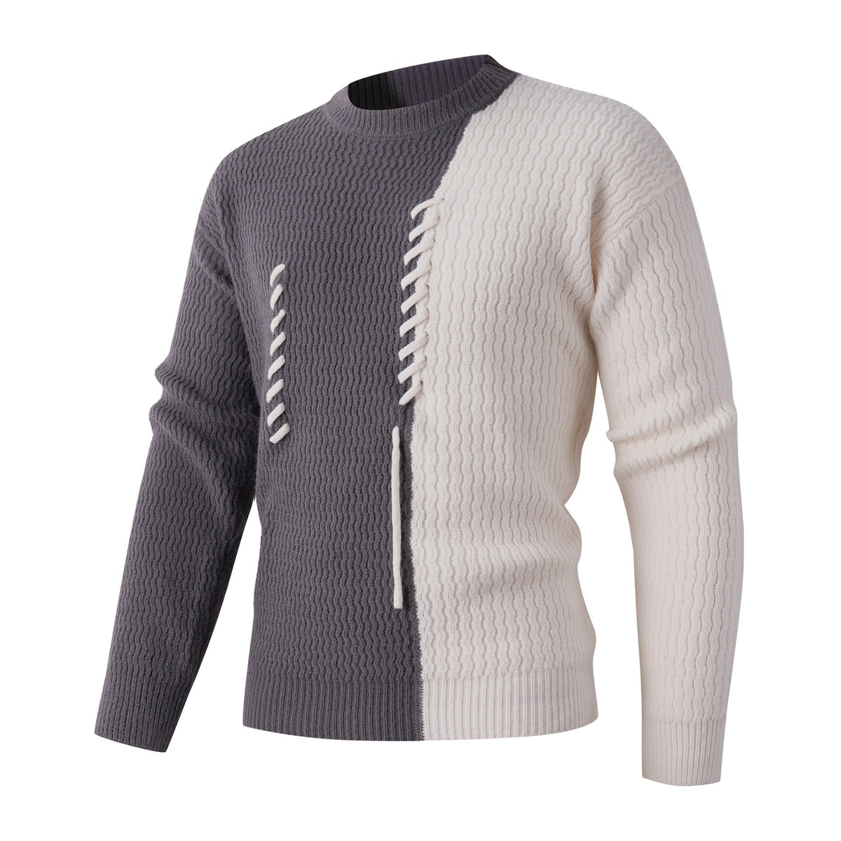 Herren Strickpullover mit modernem Zopfmuster und kontrastierenden Details ModeGeist