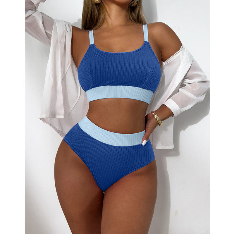 Rippstrick Bikini mit hohem Beinausschnitt, verstellbaren Trägern von MODEGEIST