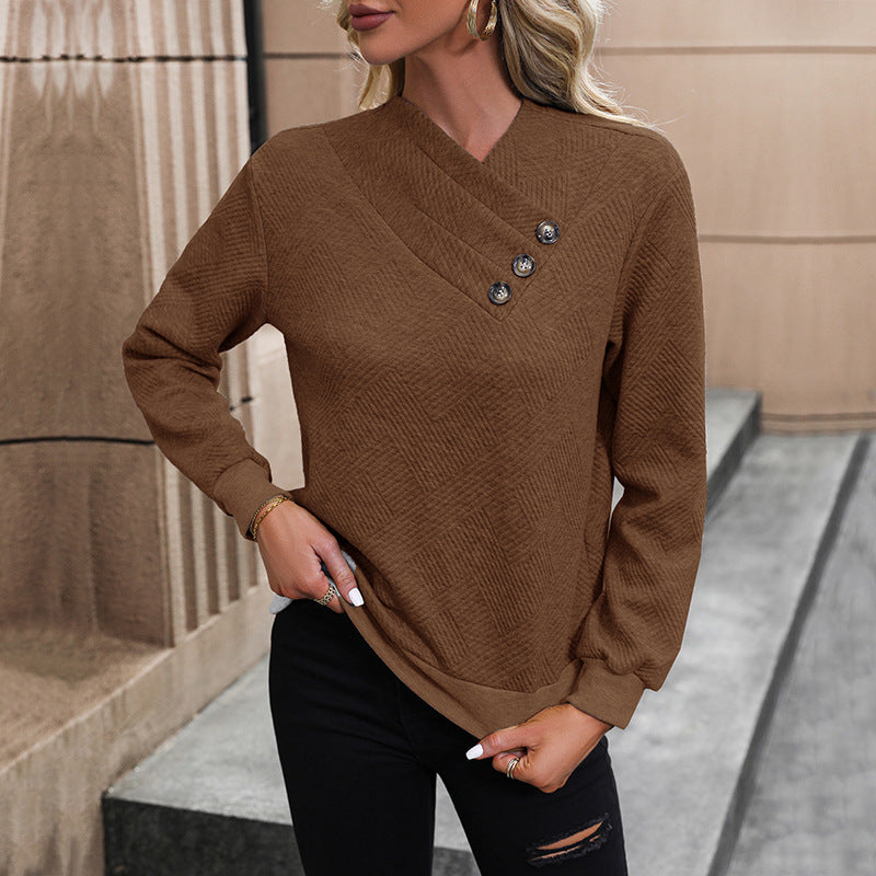 Damen eleganter Pullover mit asymmetrischem Ausschnitt und Knopfdetails ModeGeist