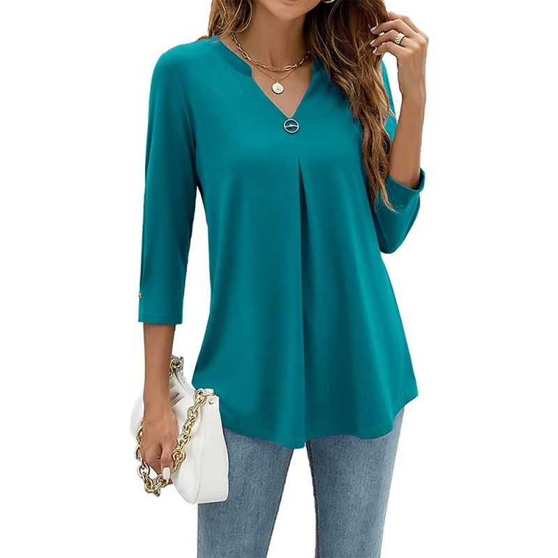Modisches Damen Langarmshirt mit eleganter Knopfleiste und A-Linie Schnitt