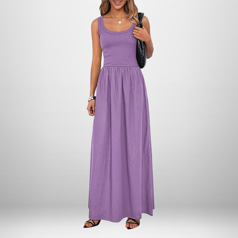 Langes Damenkleid mit elastischer Taille und schmalen Trägern von MODEGEIST