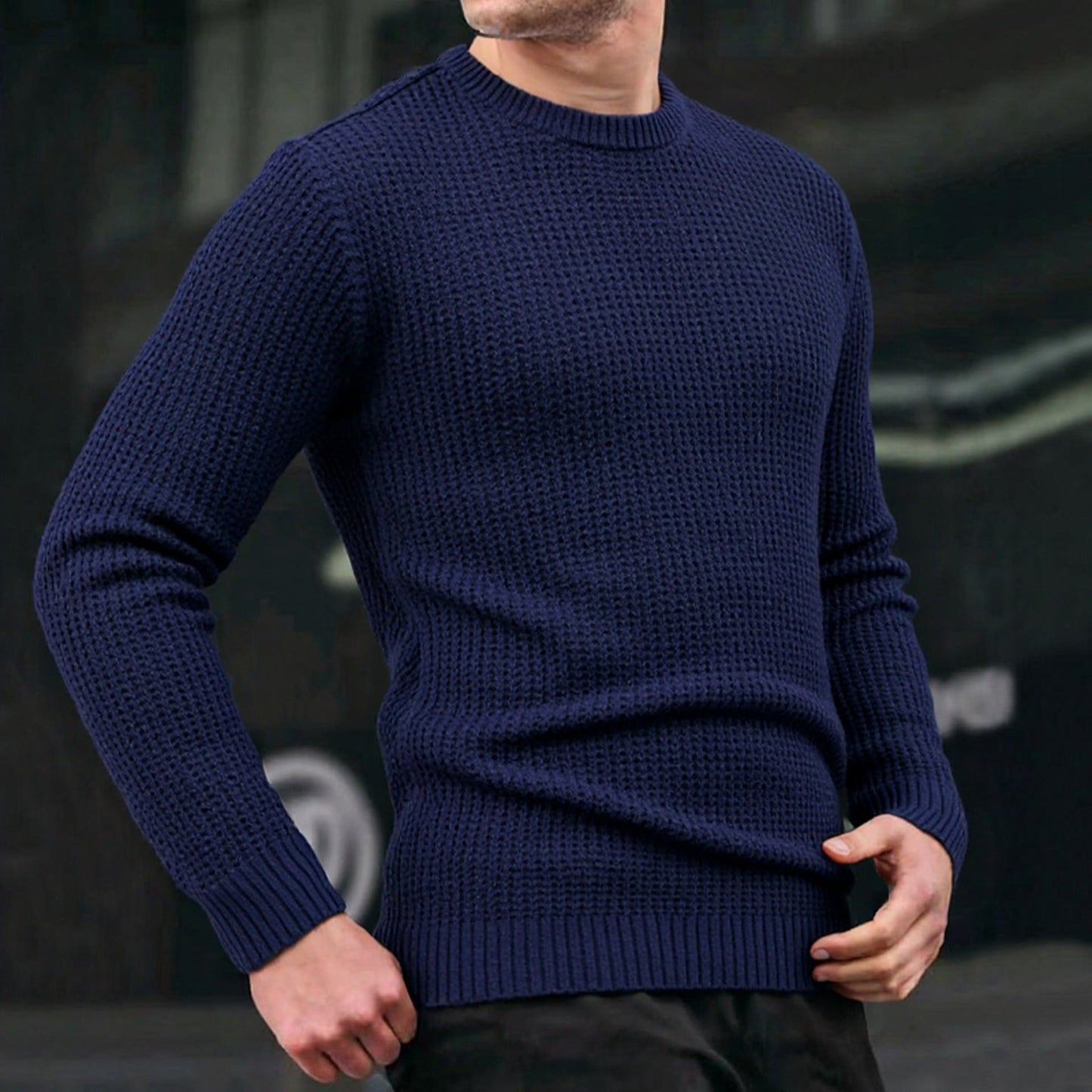 Herren lockerer Strickpullover mit Waffelmuster ModeGeist