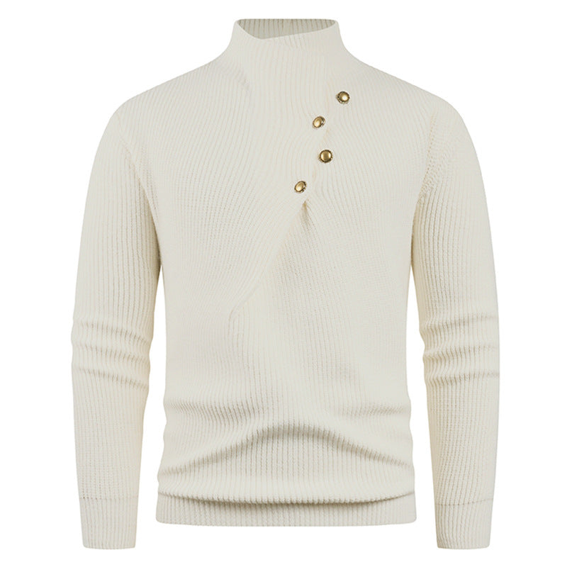 Herren Strickpullover mit asymmetrischem Kragen und dekorativen Holzknöpfen ModeGeist