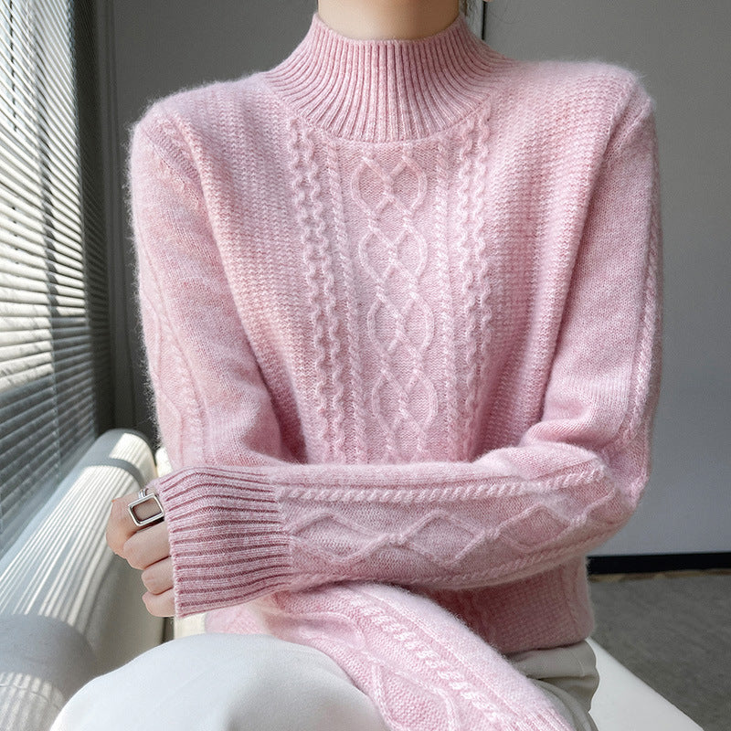 Damen Strickpullover mit elegantem Zopfmuster und hoch geschlossenem Kragen ModeGeist