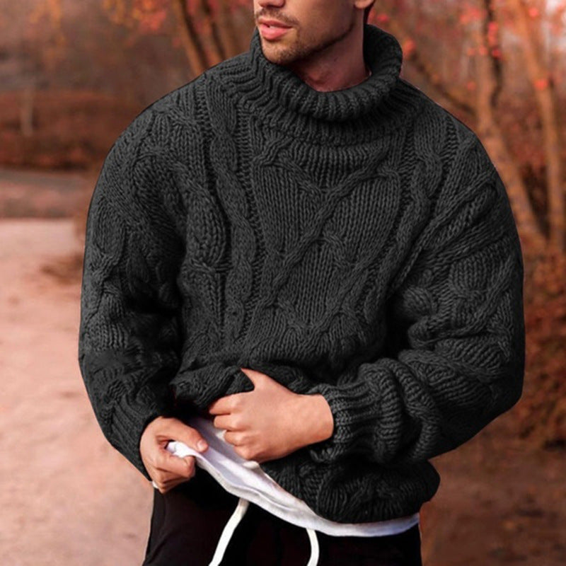 Herren Strickpullover mit hohem Kragen und strukturiertem Zopfmuster ModeGeist