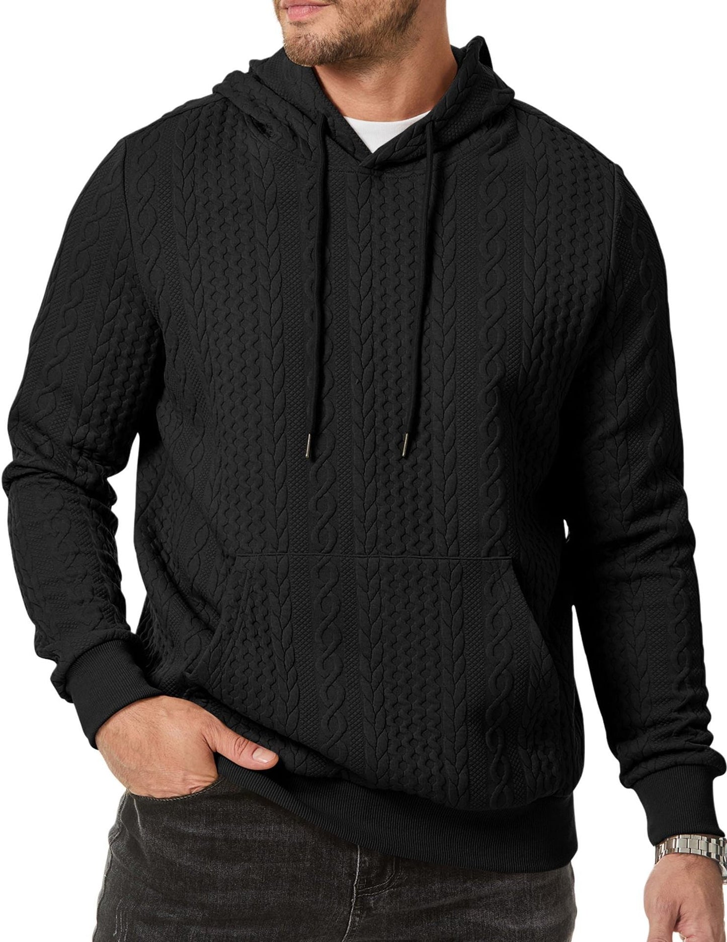 Herren Kapuzenpullover mit strukturiertem Kabelstrickmuster ModeGeist