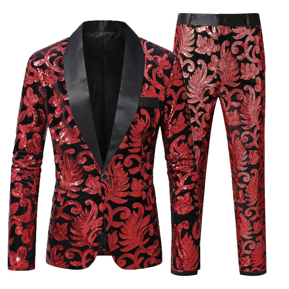 Herren glitzernder Smokinganzug mit floralen Paillettenmustern ModeGeist