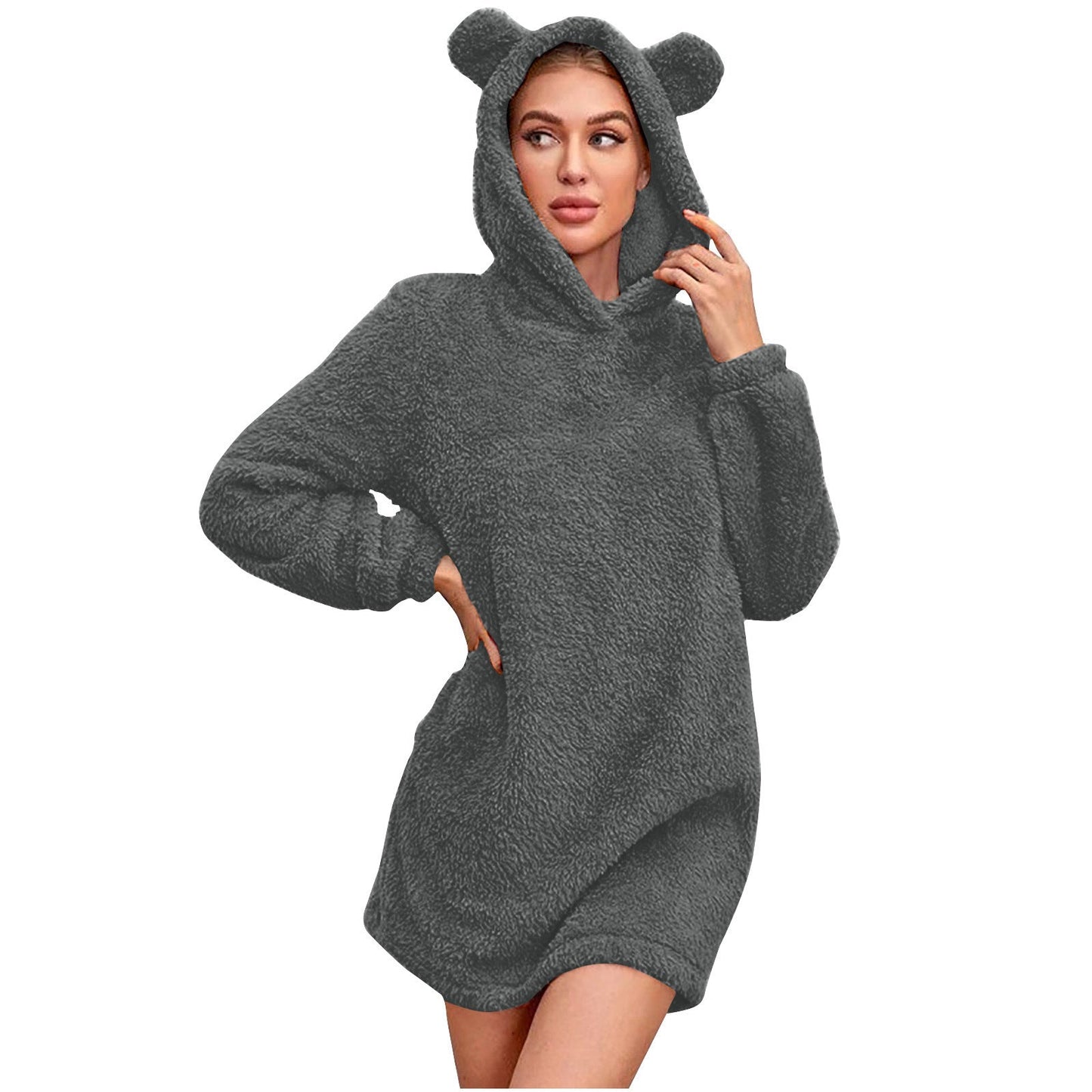 Damen Kuscheliger Hoodie mit Bärenohren ModeGeist