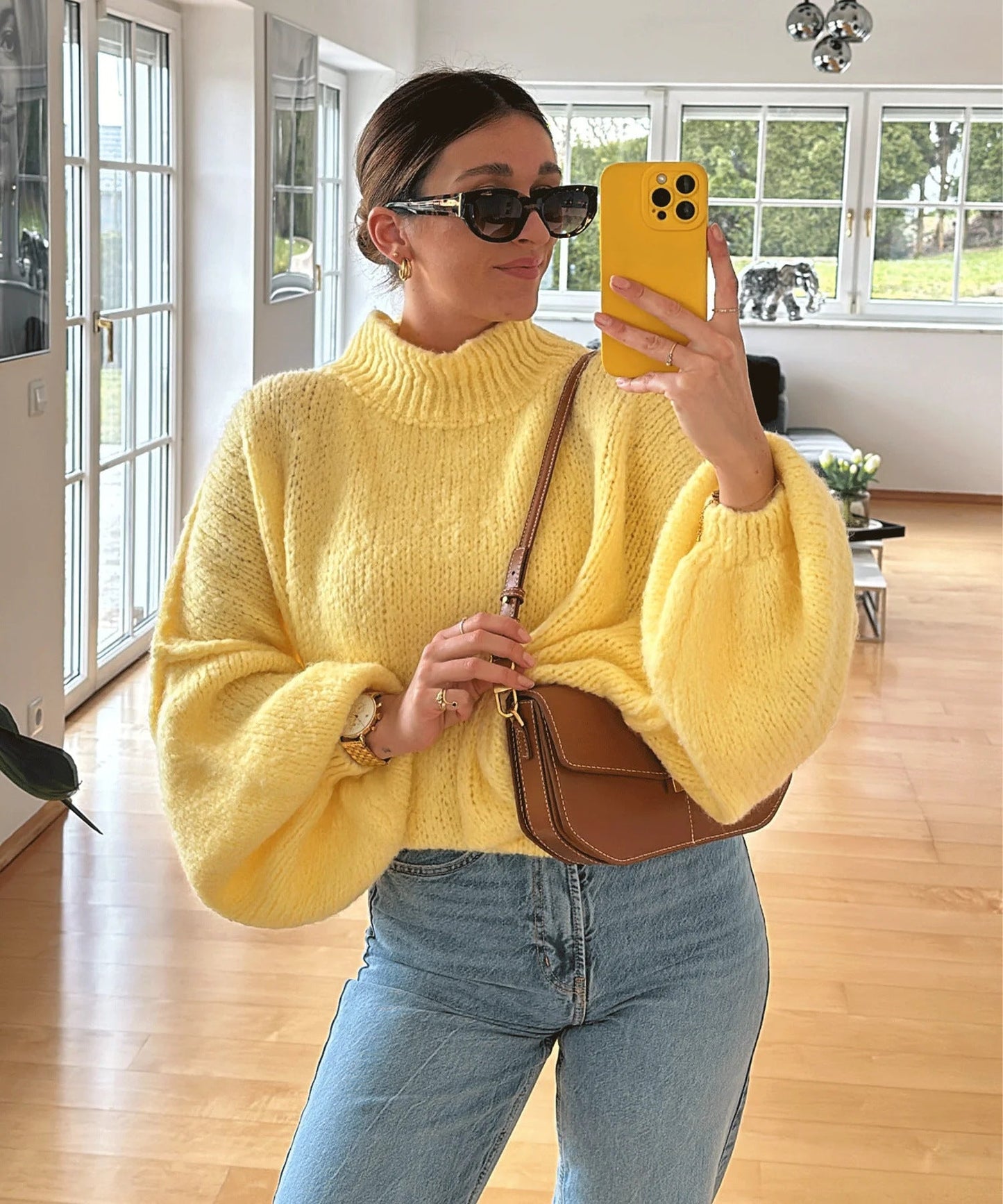 Damen lässiger Oversize Pullover mit hohen Ärmeln und unkonventionellem Schnitt ModeGeist