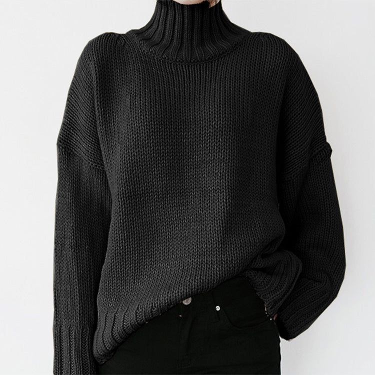 Damen Grober Strickpullover mit hohem Kragen und lässigem Schnitt ModeGeist