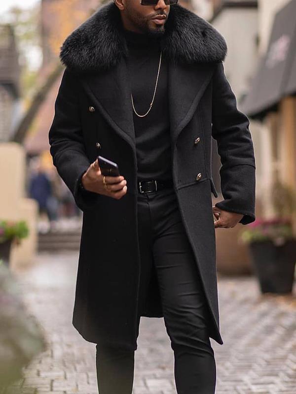 Herren eleganter Langmantel mit luxuriösem Fellkragen ModeGeist